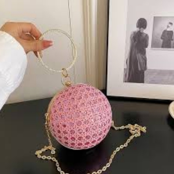 New Pink Glam Crystal Disco Ball Evening Cross Body/Shoulder Purse - Picture 6 of 9